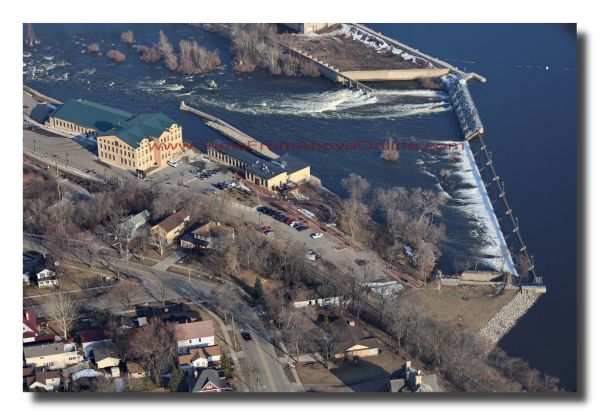 This is a aerial Photo of the Dam under the Memorial Drive Bridge in Appleton, Wisconsin
