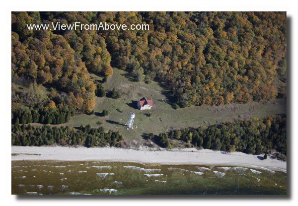 Aerial Photo Lighthouse Plum Island, Door County, Wisconsin